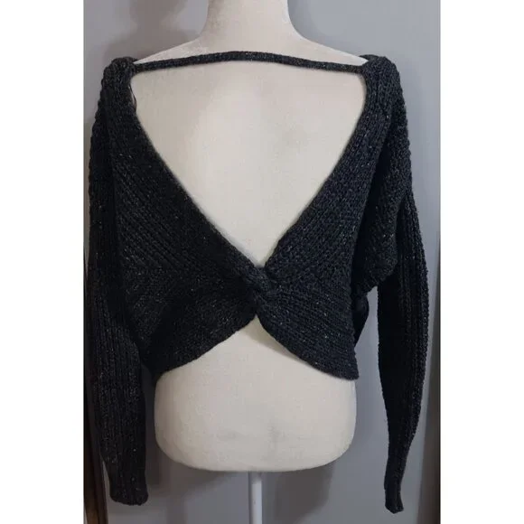 Ruby Moon Large Grey Knit Wool Alpaca Crop Open Oversized Casual Sweater - Picture 2 of 4